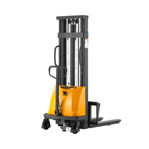 Semi-Electric Stacker – 3300 lb Capacity, 118" Lift Height, Fixed Legs with Adjustable Forks, A-3016