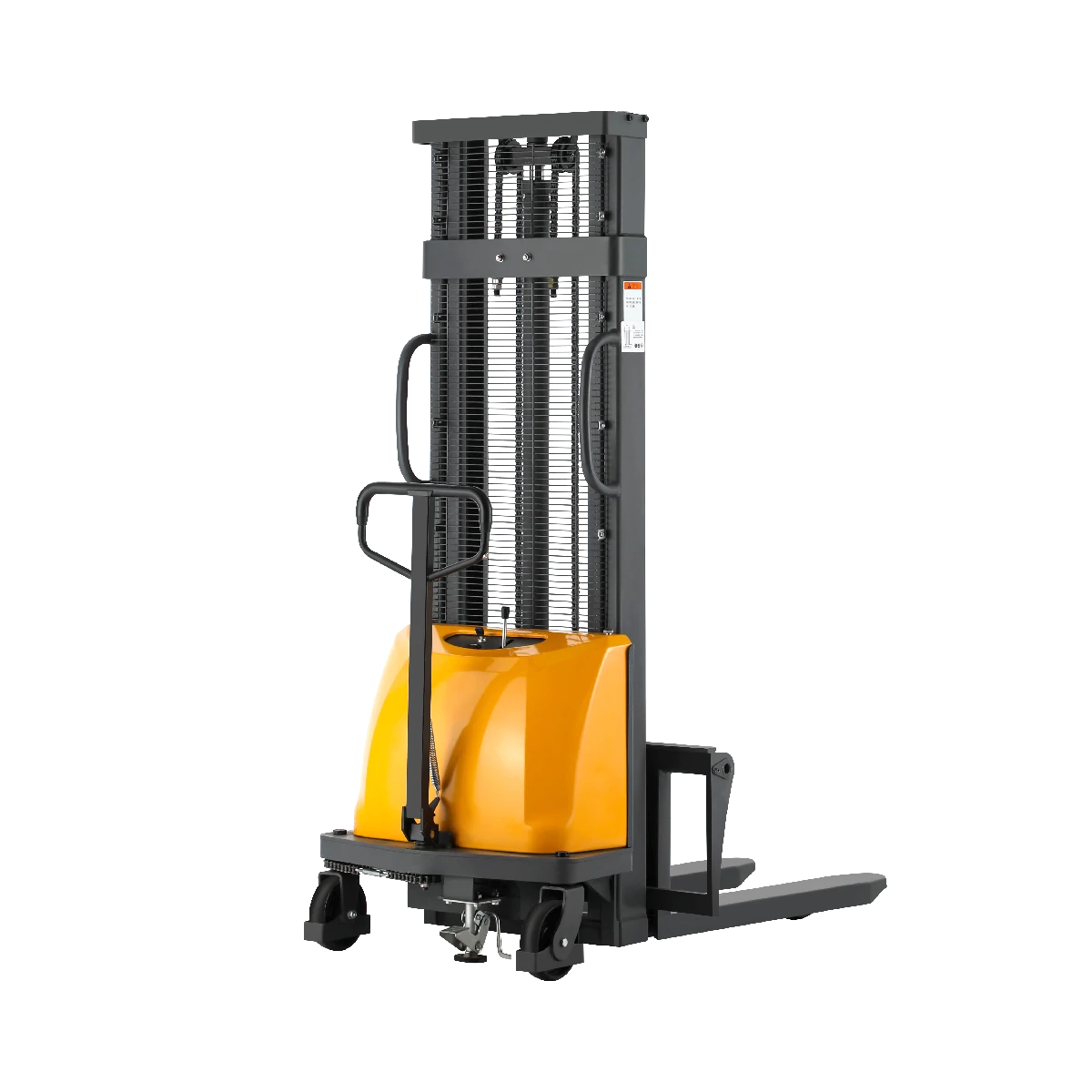 Semi-Electric Stacker – 3300 lb Capacity, 118" Lift Height, Fixed Legs with Adjustable Forks
