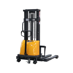 Gerbeur semi-électrique à chevalets – Capacité de 1 420 kg (3 300 lb), hauteur de levage de 2 99 cm (118 po), fourches réglables