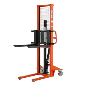 1100 lbs Manual Pallet Stacker – Adjustable Forks – Fixed Legs – 63" Lift Height, T-3002
