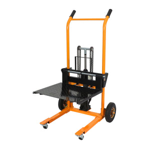 Tory Carrier Manual Lift Stacker with Foot Pump, 440 lbs Capacity, 35.8" Lift Height, Steel Platform, Swivel Casters, A-7004