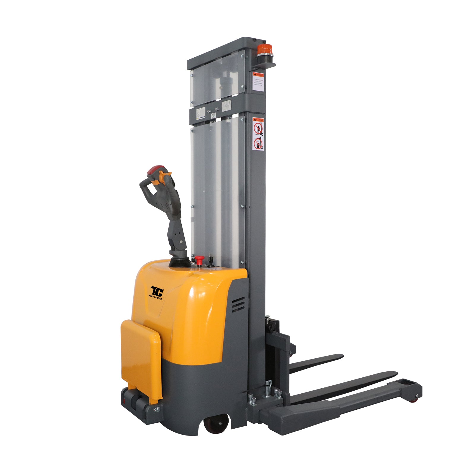 3,300 lb Electric Straddle Stacker with Ride-On Platform, 118 in Lift, Adjustable Legs & Forks, A-3054