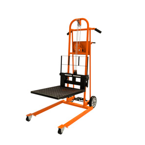 Manual Material Lift Stacker 500 lbs Capacity, 41.4" Lift Height – Pallet Jack Truck with Swivel Casters & Adjustable Forks, T-7006