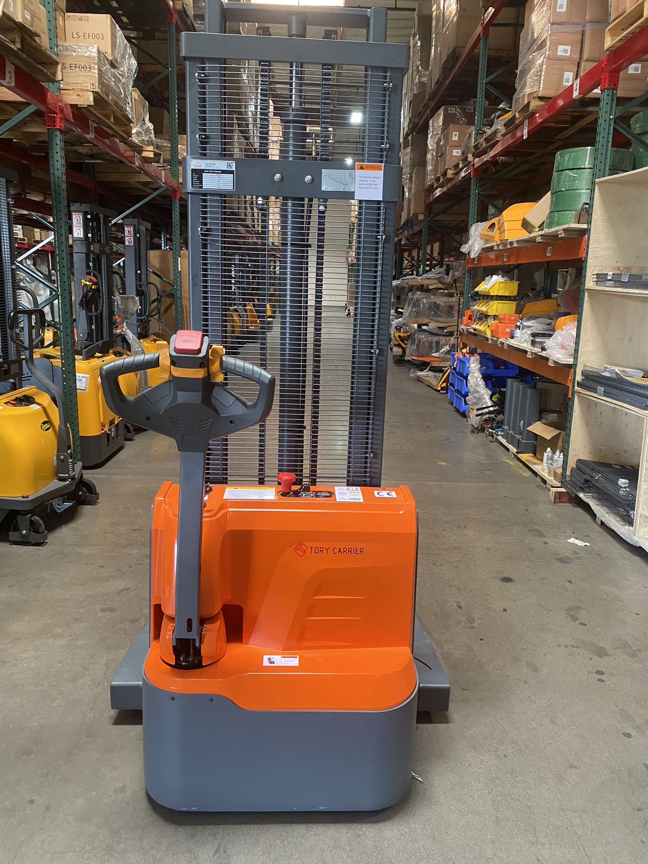 Used Fully Powered Electric Stacker with Straddle Legs 2640lbs Cap.118 inch - Tory Carrier T-3042 - Used - A Level