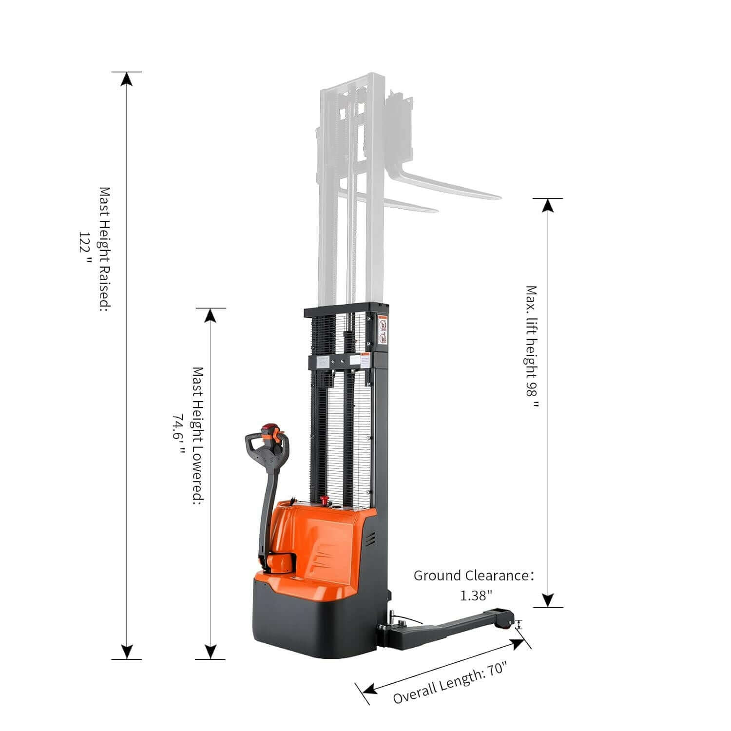 Fully Powered Electric Stacker with Straddle Legs 2640lbs Cap.98 inch ...